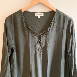 Cloth & Stone Lace Up Olive Green Top / Blouse